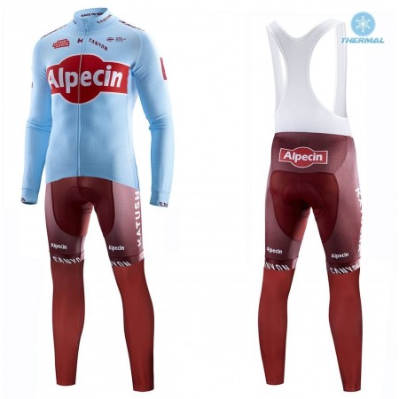 Set Fietsshirt Lange Mouw + Lange Koersbroek 2019 Team Katusha Alpecin N001 Winter Thermal Fleece